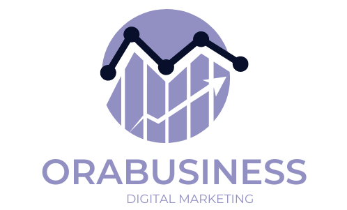 Logo of ORA Business Digital Marketing featuring a stylized bar graph and arrow inside a circle.